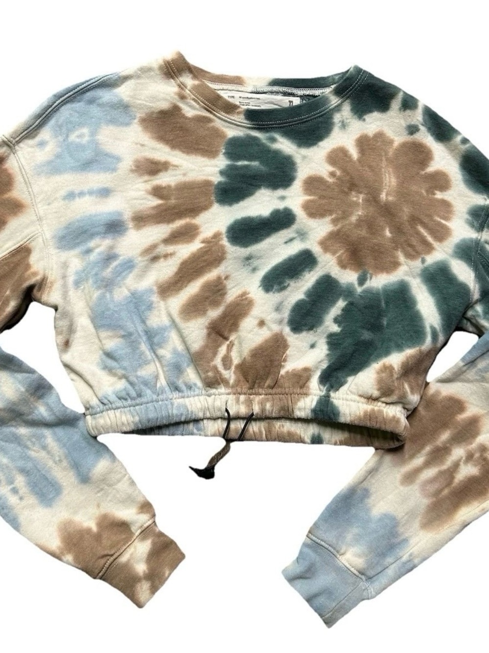 Women’s Cropped Crewneck Tie Dye Sweatshirt Size XS White Brown Green Blue